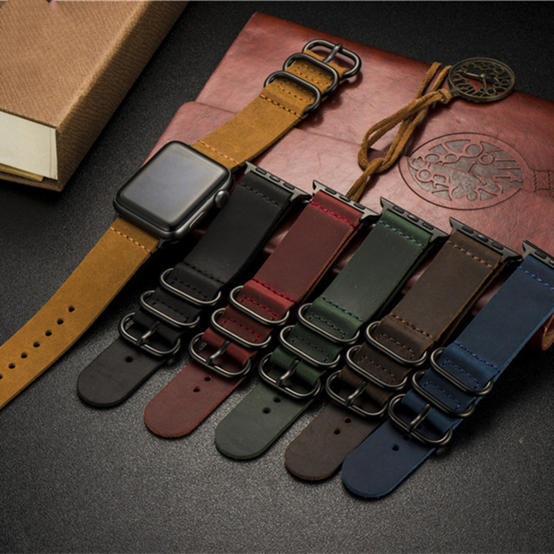 Correa reloj cuero nobuck tres anillos hebilla pasador