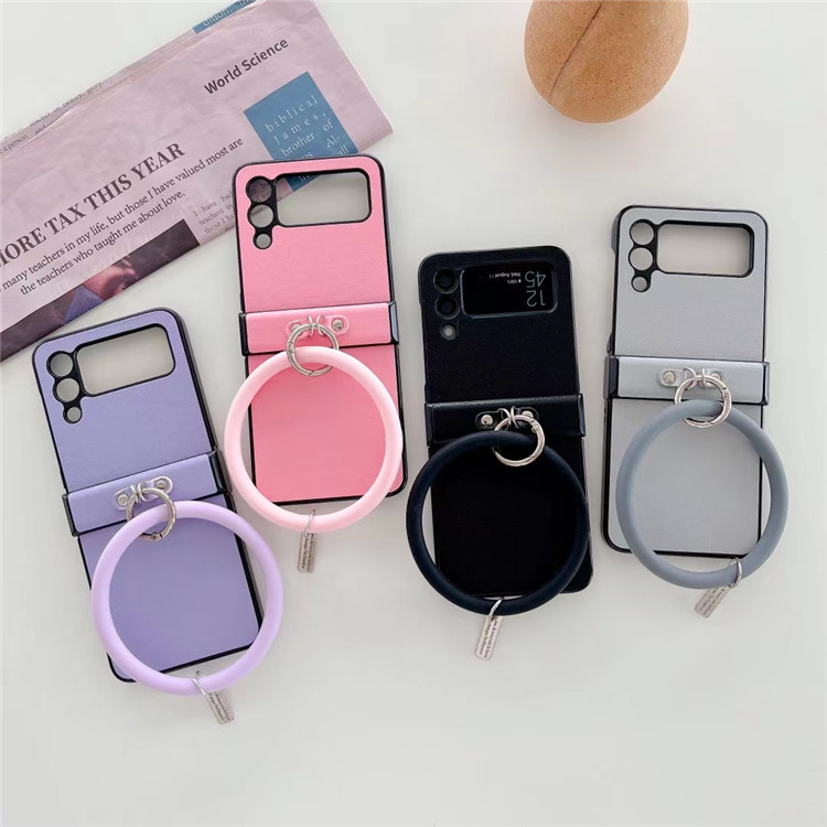 Funda anillo plegable pantalla trasera grano cuero sólido