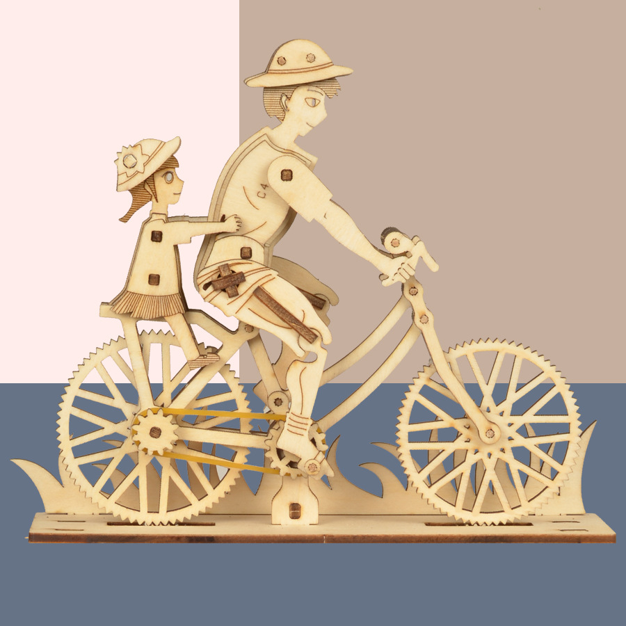 Bicicleta DIY hecha a mano ensamblaje madera