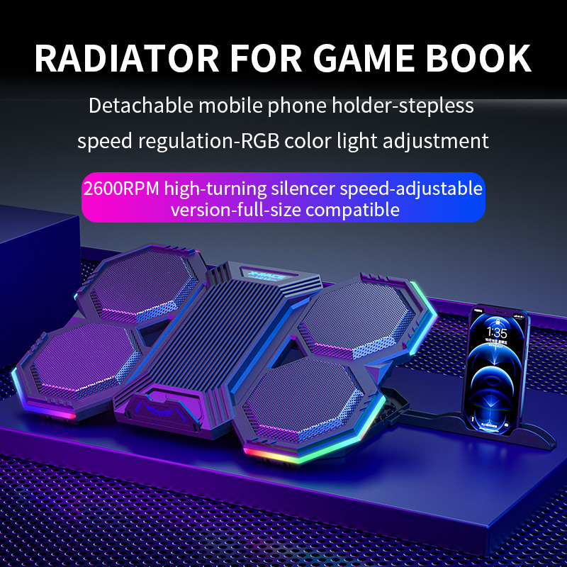 Base refrigerante silenciosa con extractor y luces RGB