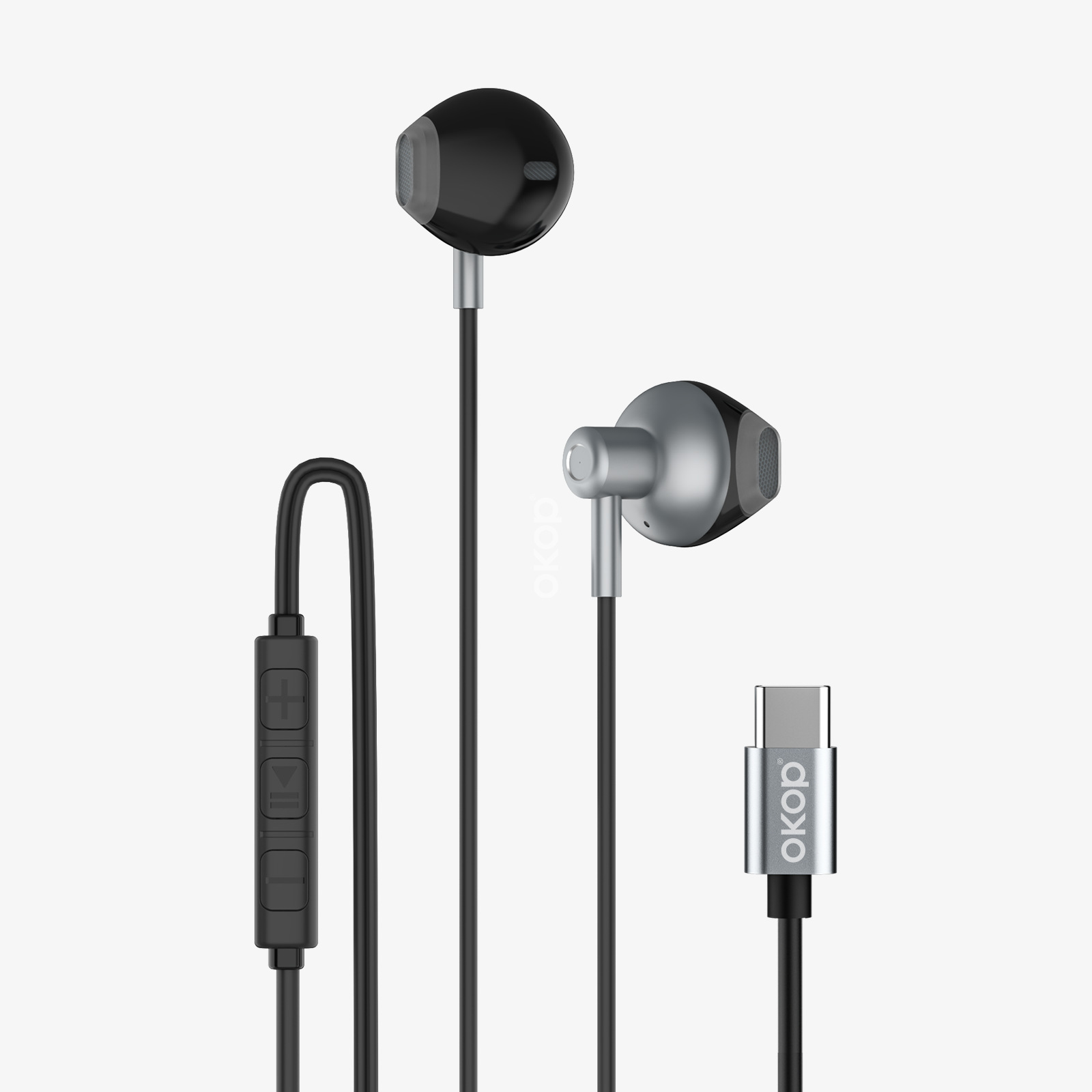 Auriculares KP-238 con cable, controles en línea, conector USB-C, diseño semi in-ear, sonido de alta calidad, baja latencia