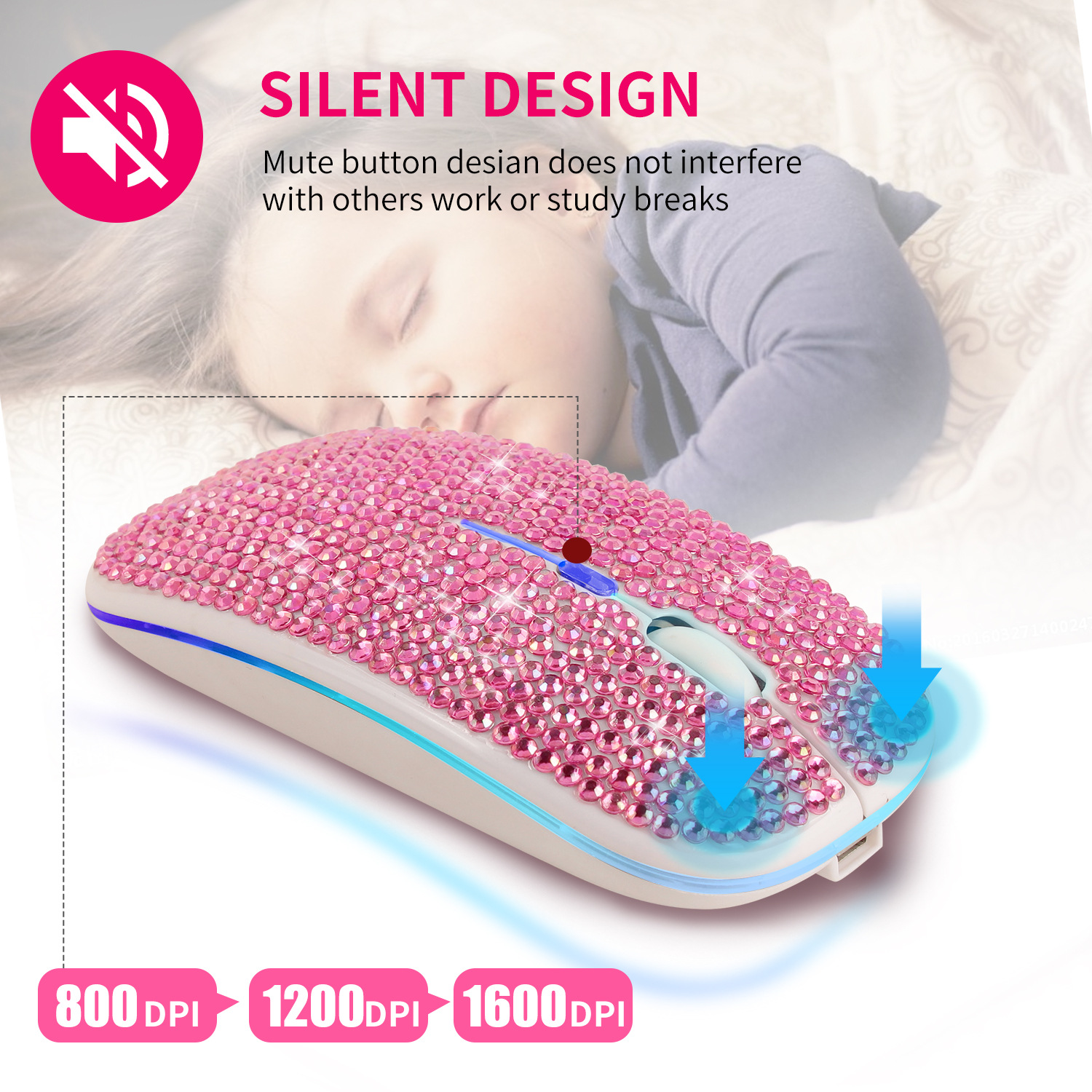 Mouse recargable silencioso con strass