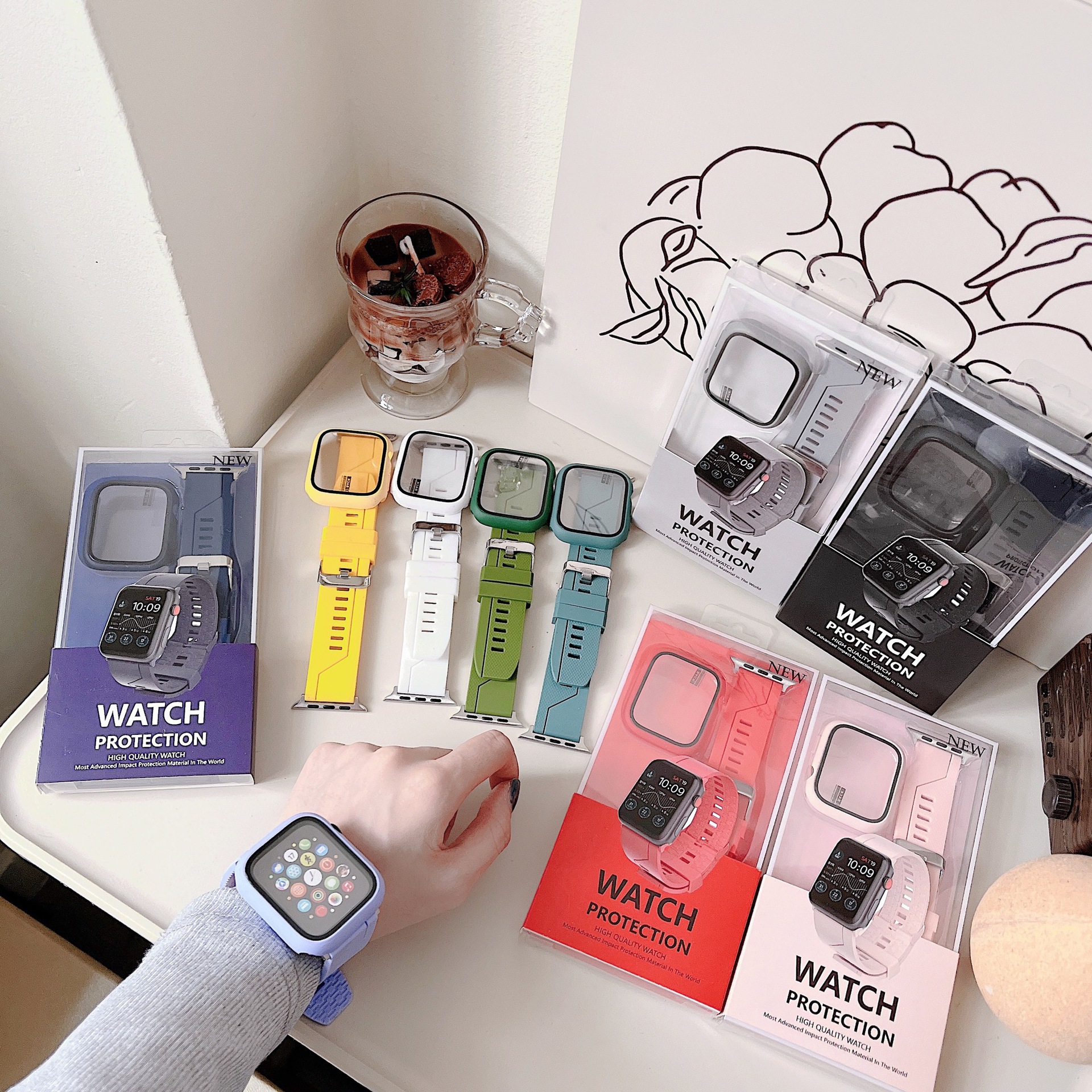 Conjunto correa silicona estuche reloj