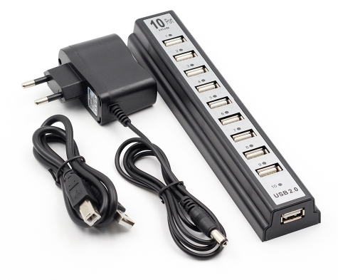 Hub USB 2.0 10 puertos adaptador fuente alimentación laptop PC