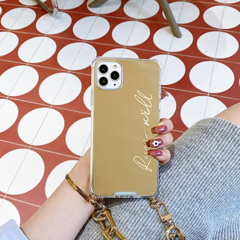 Funda espejo con cadena dorada de silicona suave