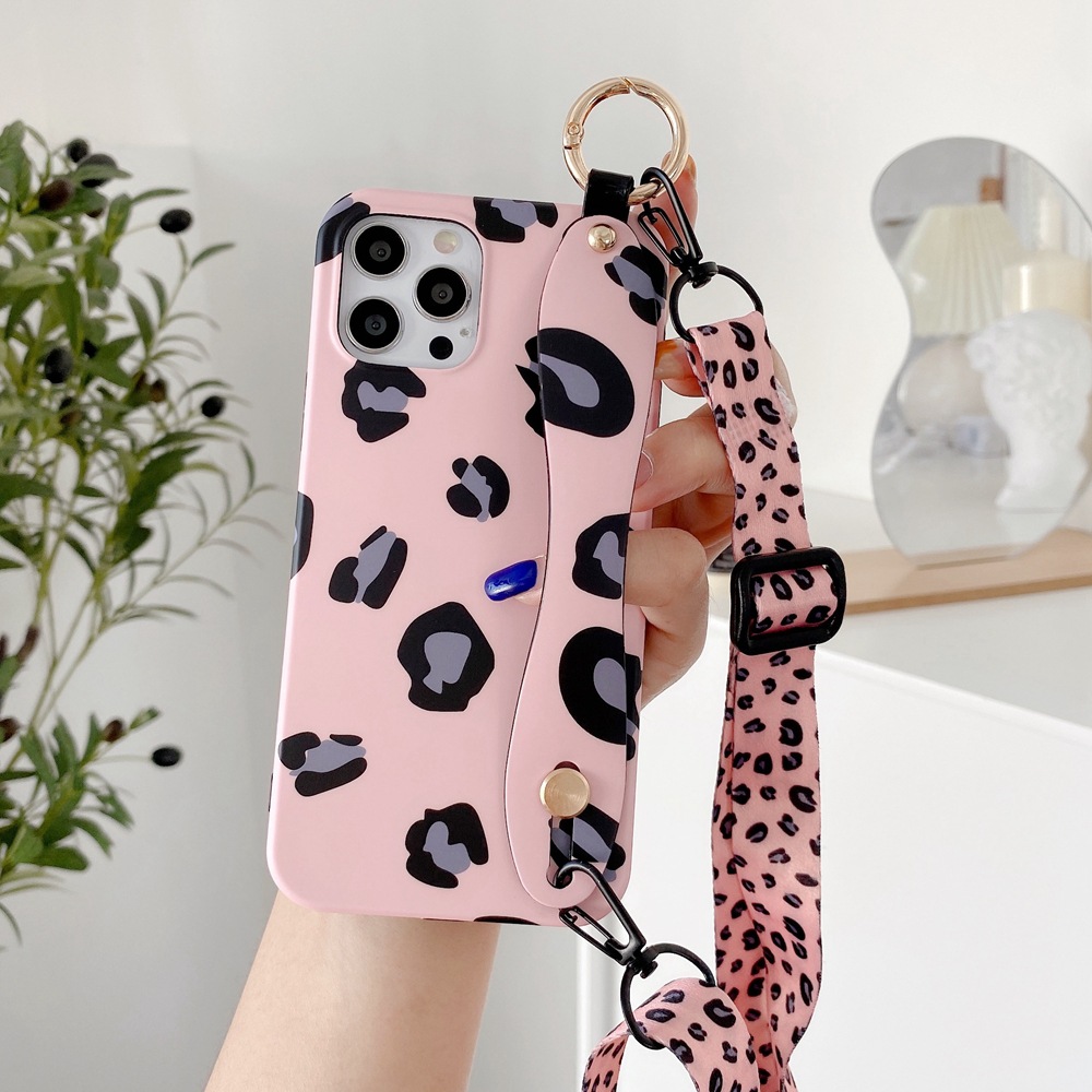 Funda con pulsera y cordón de leopardo