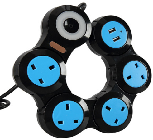 Regleta toma corriente estándar británico 345 USB carga giratoria 13A
