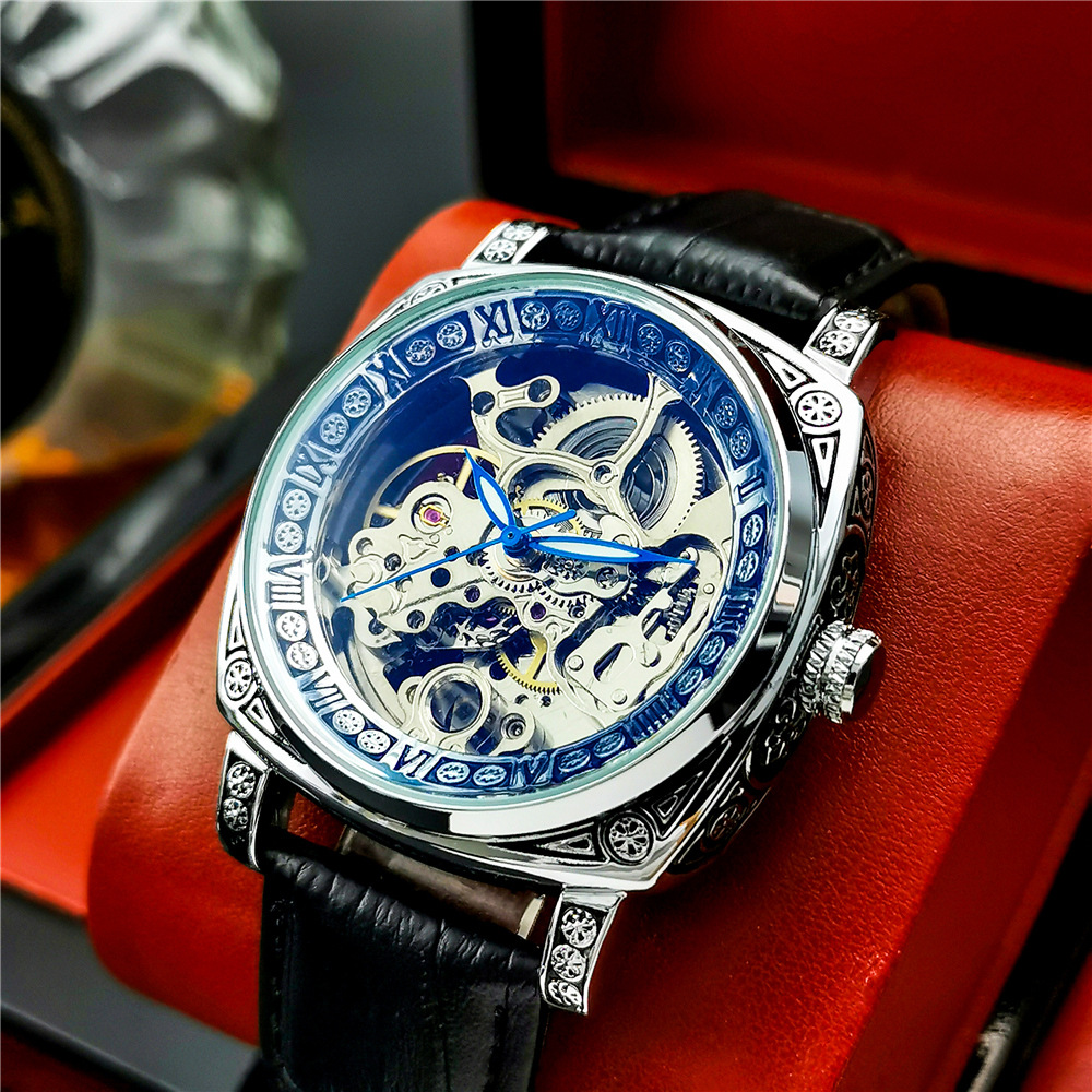 Reloj mecánico doble cara tóurbillon luminoso para hombres