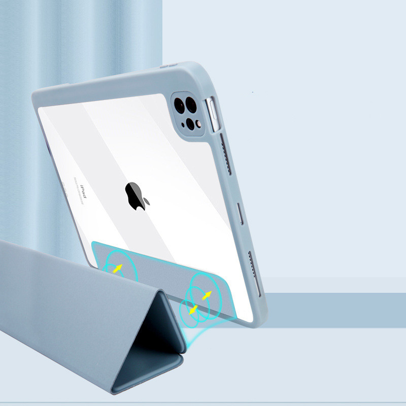 Funda tríptica de cuero magnética desmontable con portalápiz para tablet