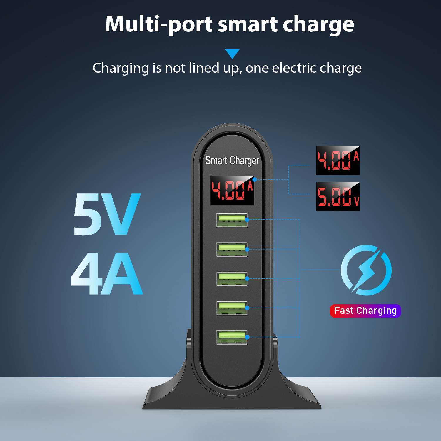 Cargador inteligente multi puerto 5 USB