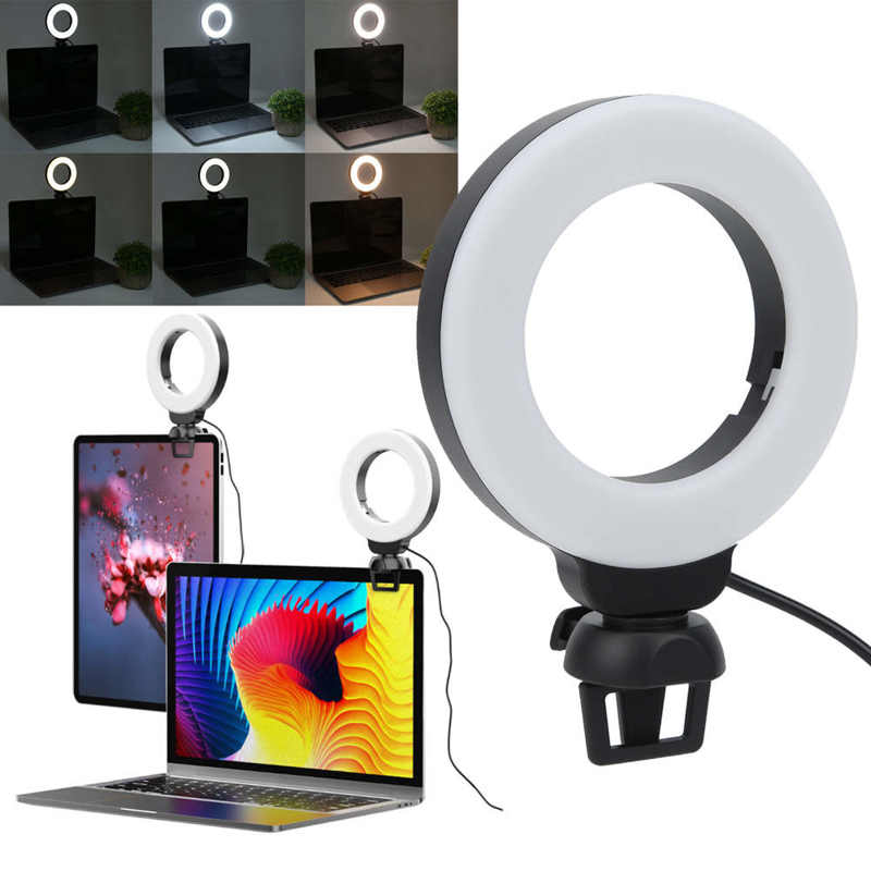 Luz relleno LED 4 pulgadas videoconferencia fotografia en vivo USB lámpara anillo ajustable soporte móvil